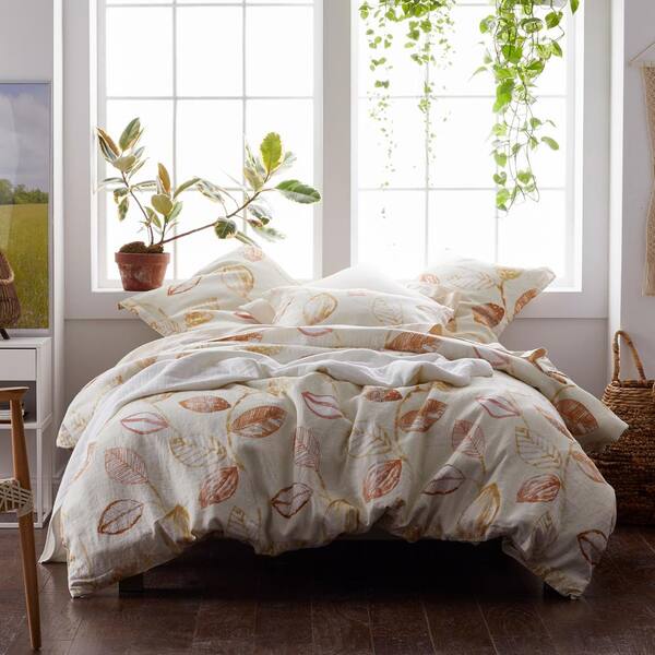 The Company Store Textured Leaf Multicolored Linen King Duvet Cover