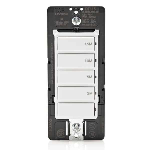 Decora 15 Amp 15-Minute Indoor In-Wall Timer Switch, 1/2 HP/9.8Amp Fan/Motor, No Neutral Required, Single-Pole, White