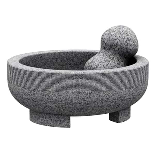 Unpolished Granite Large Mortar and Pestle Gray Handmade Stone Grinder 4 Cup Bowl for Guacamole Pastes Pestos