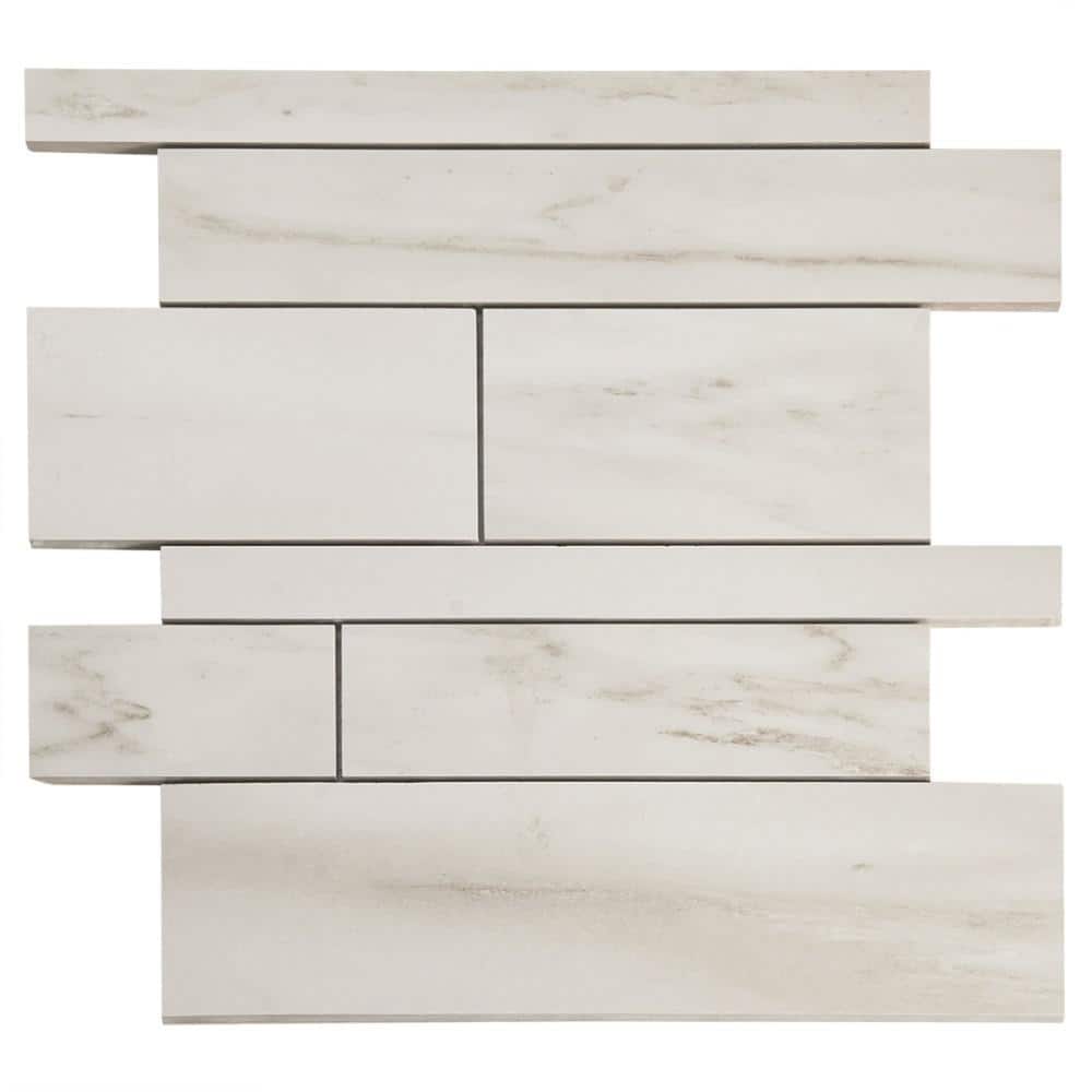 Saroshi Dolomite Snow 4 in. x 8.3 in. Matte Porcelain Marble Look Floor and Wall Mosaic Tile Sample price history on PriceWatchPro