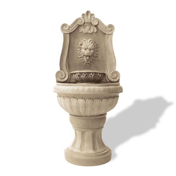 52.4 in. H Electric Resin Tiered Fountain with Submersible Pump, Lion Head Design, Sandstone
