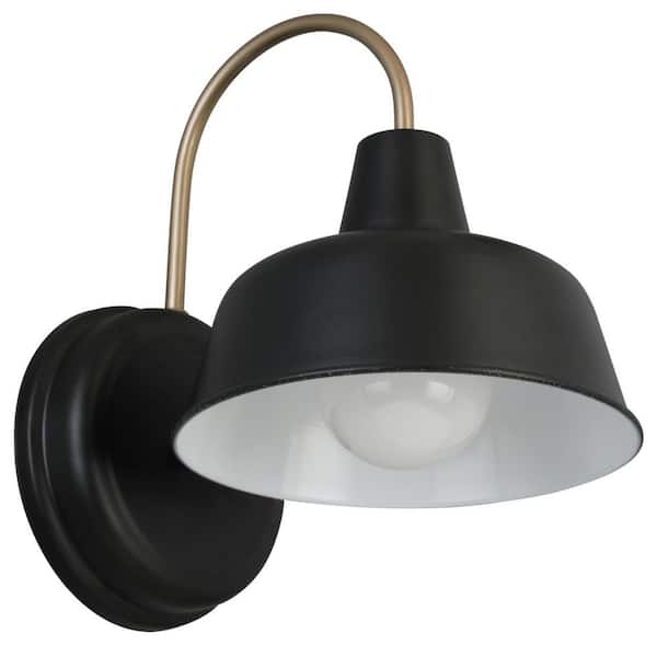 Mason 1-Light Matte Black and Gold Outdoor Wall Light Sconce
