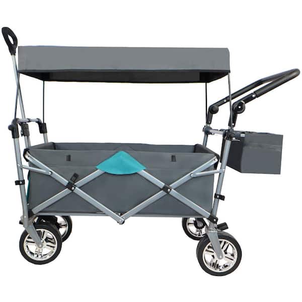 maocao hoom Push and Pull Utility Folding Wagon with Removable Canopy Serving Cart