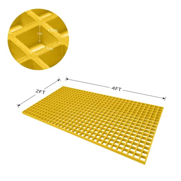 Wellco 1.5 in. x 1.5 in. x 1 in., 2 ft. x 2 ft., Fiberglass Molded Grating Composite for Floors Outdoor Drain Cover in Yellow