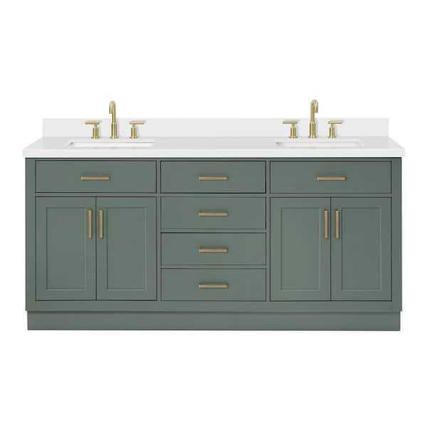 Hepburn 72 in. Double Sink Freestanding Bathroom Vanity in Vintage Sage Green with Carrara White Quartz Top