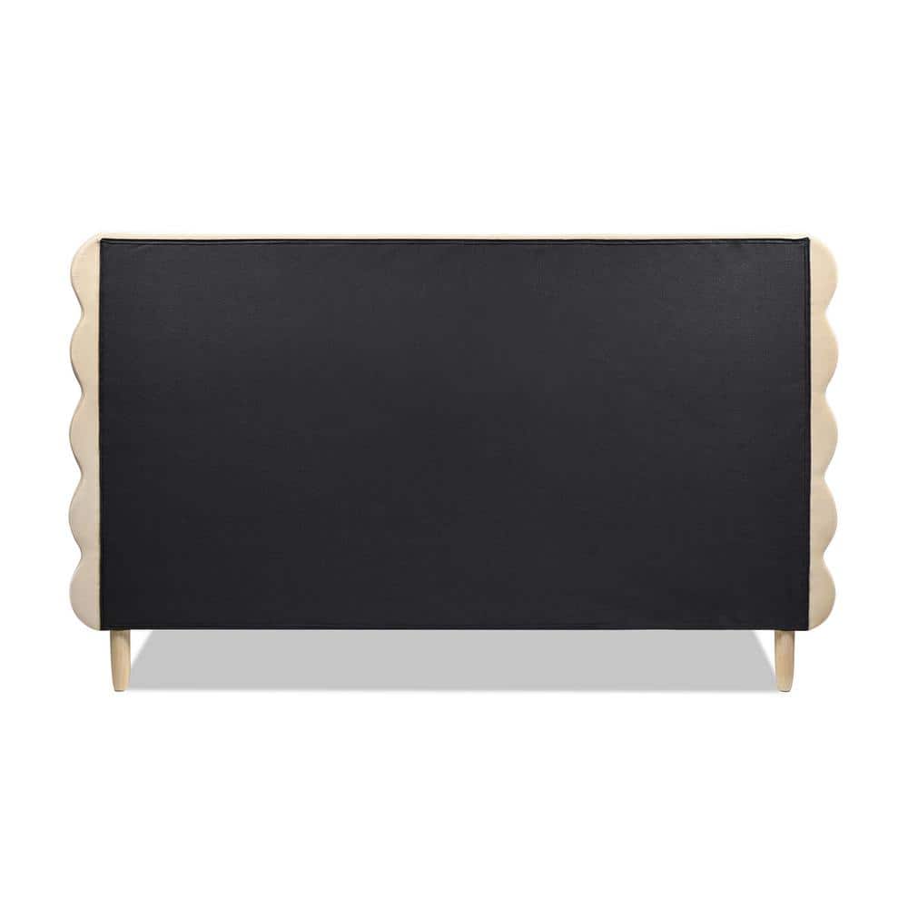 King Fawn Brown Velvet Upholstered Platform Bed with Wavy Headboard