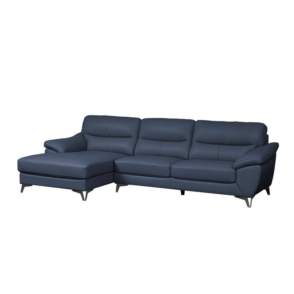 Carla 119 in. W Top Grain Leather Chaise Sectional in Blue SKF07230