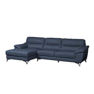 Carla 119 in. W Top Grain Leather Chaise Sectional in Blue