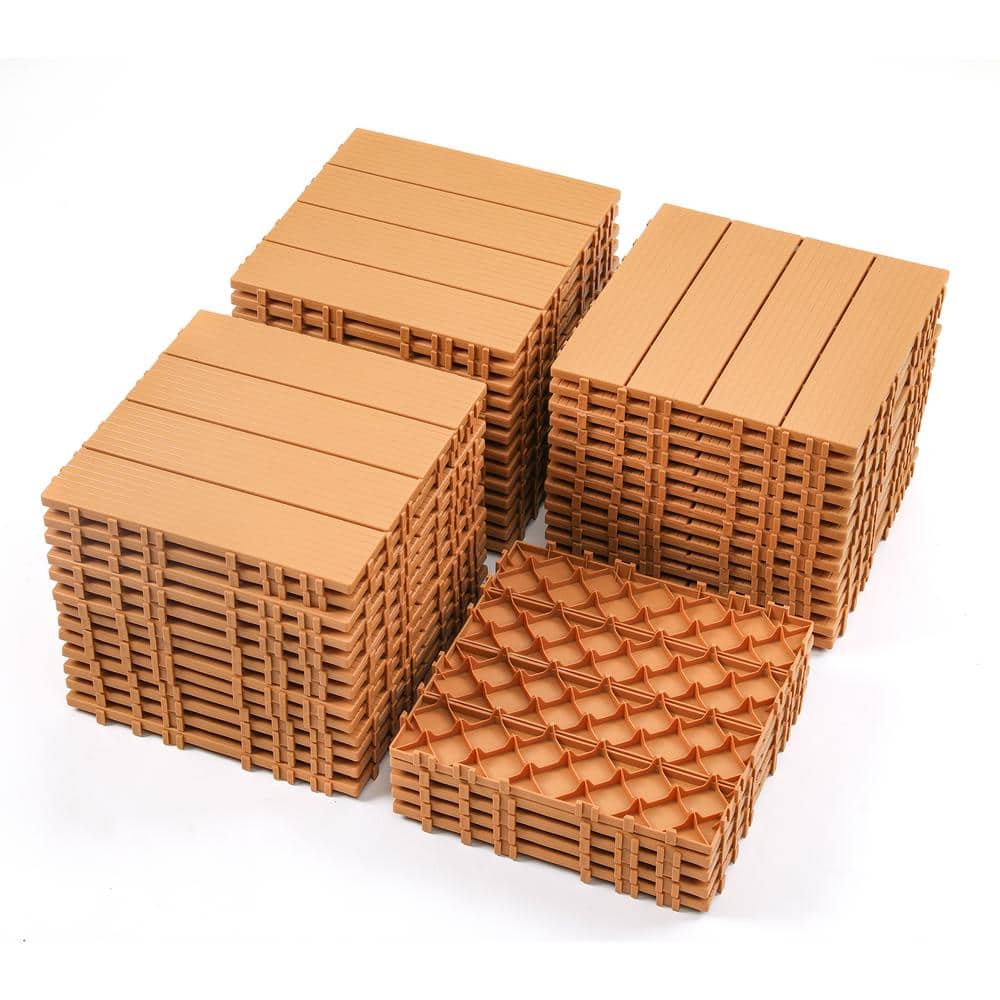 All Weather 1 ft. x 1 ft. Polypropylene Interlocking Deck Tiles in Burly Wo