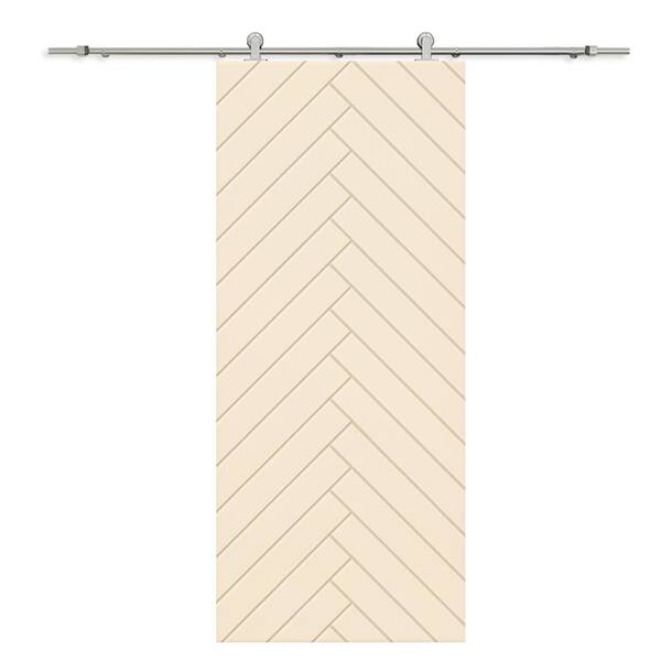 CALHOME 30 in. x 96 in. Beige Painted Composite MDF Paneled Interior Sliding Barn Door with Hardware Kit