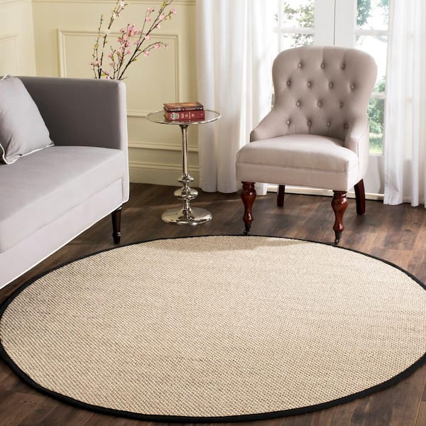 Natural Fiber Marble/Black 6 ft. x 6 ft. Woven Border Round Area Rug