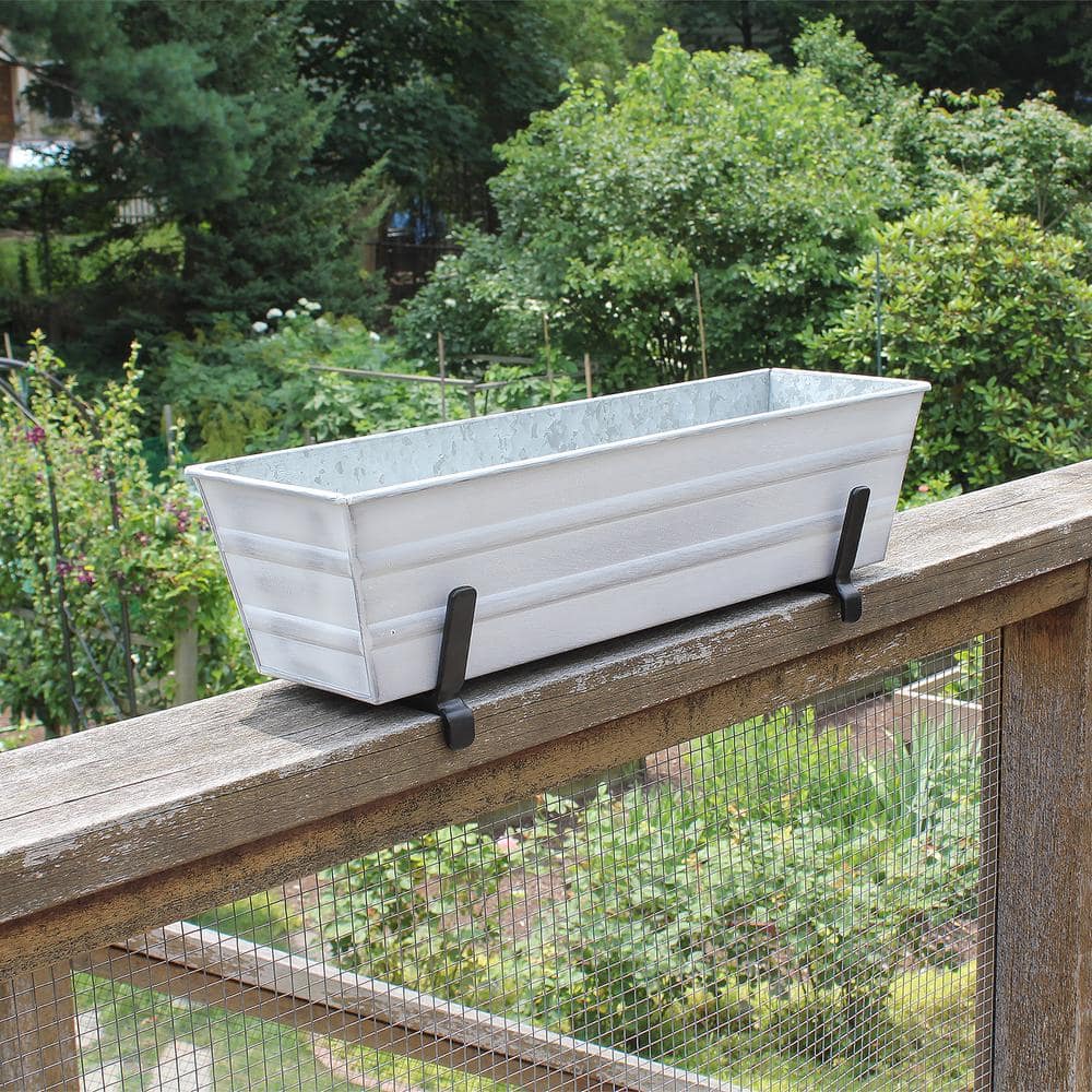 Nantucket White Galvanized Rail-Mount Flower Box Kit