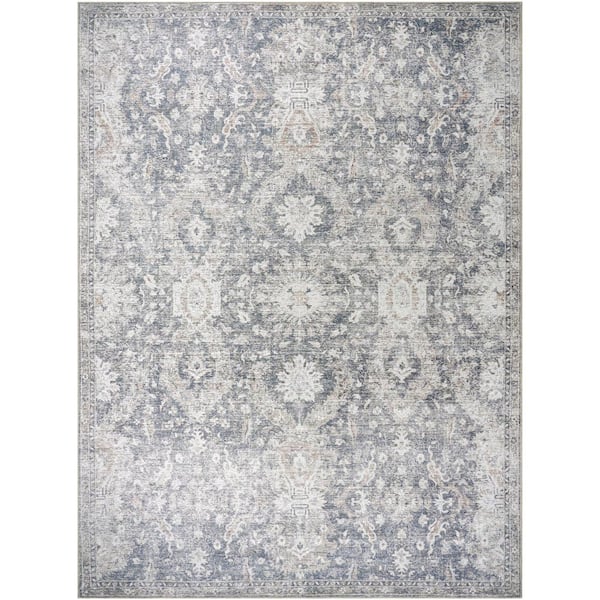 Livabliss Lorelai Medium Gray Traditional 9 ft. x 12 ft. Indoor Machine-Washable Area Rug
