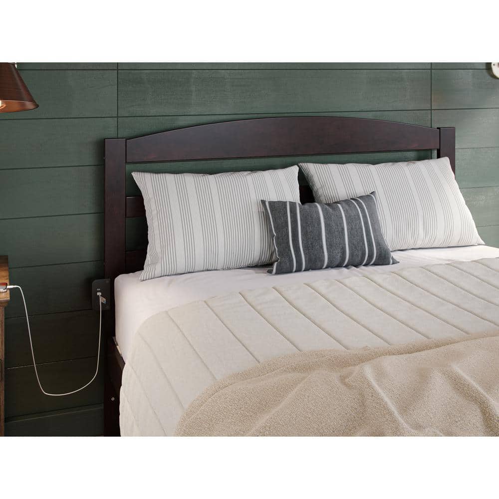 Espresso Solid Wood Queen Platform Bed with Foot Drawer