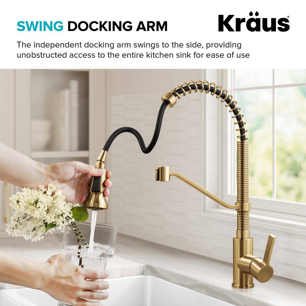 Britt Brushed Brass Pull-down Kitchen Faucet with Spray