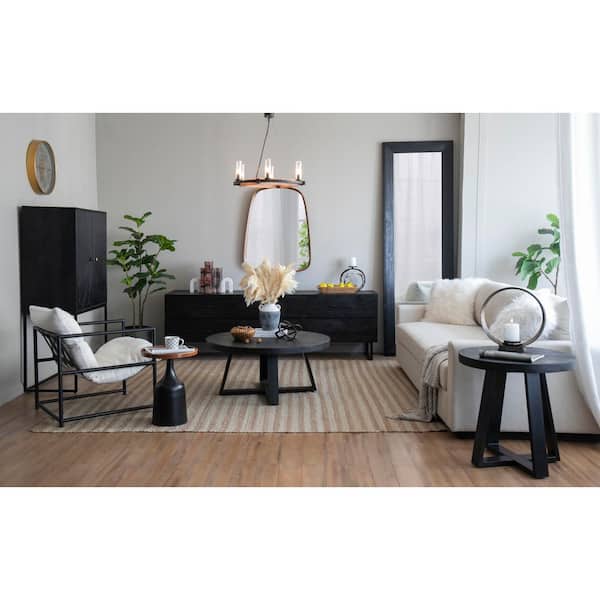 A&B Home 39.4 in. Black Round Wood Coffee Table with Solid Wood