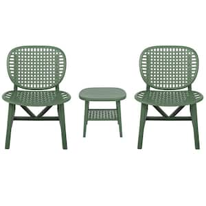 Green 3-Piece Plastic Patio Conversation Set, All Weather Bistro Set with Widened Seat for Balcony Garden Yard