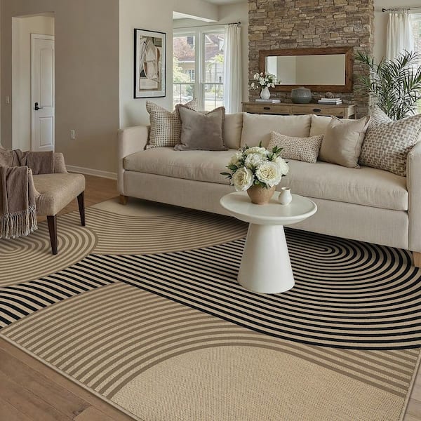 Geometric Fusion Linen-look Brown/Black5 ft. x 7 ft. Geometric Area Rug