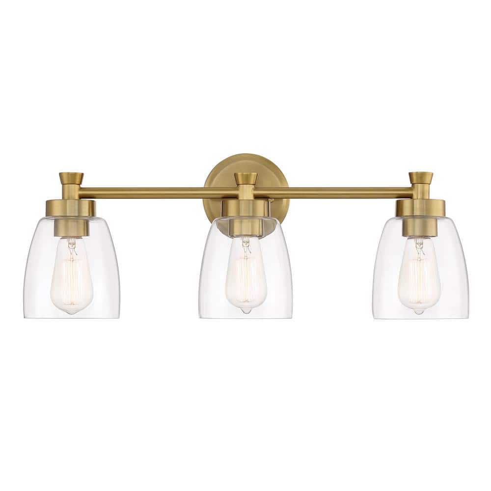 Henning Satin Brass 3-Light Vanity with Clear Glass Shades