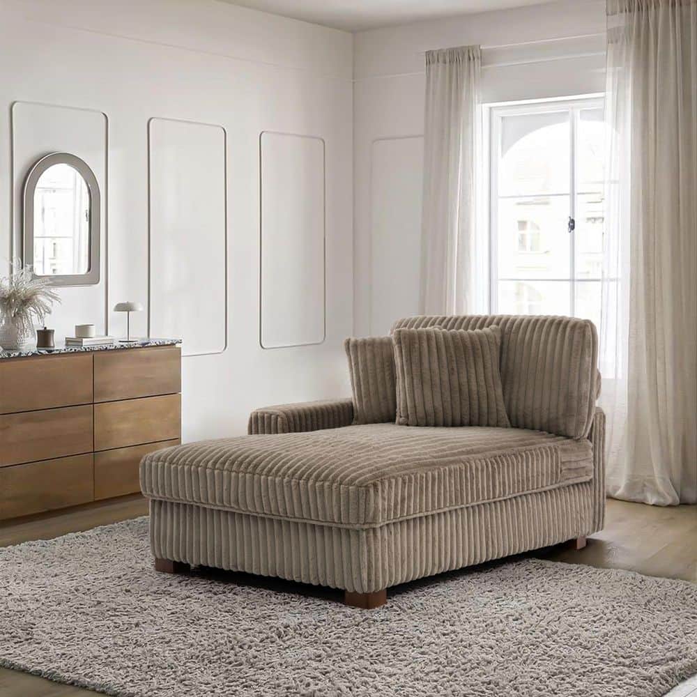 Light Brown Faux Rabbit Fur Polyester Left Arm Facing Sectional Chaise Lounge with Wood Legs(Set of 1) price history on PriceWatchPro