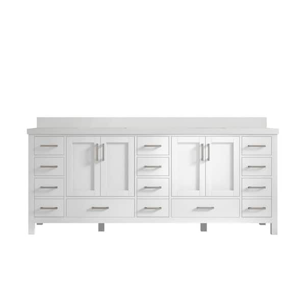 Malibu 84 in. W x 22 in. D x 36 in . H Double Sink Bath Vanity in White with 2 in White Quartz Top