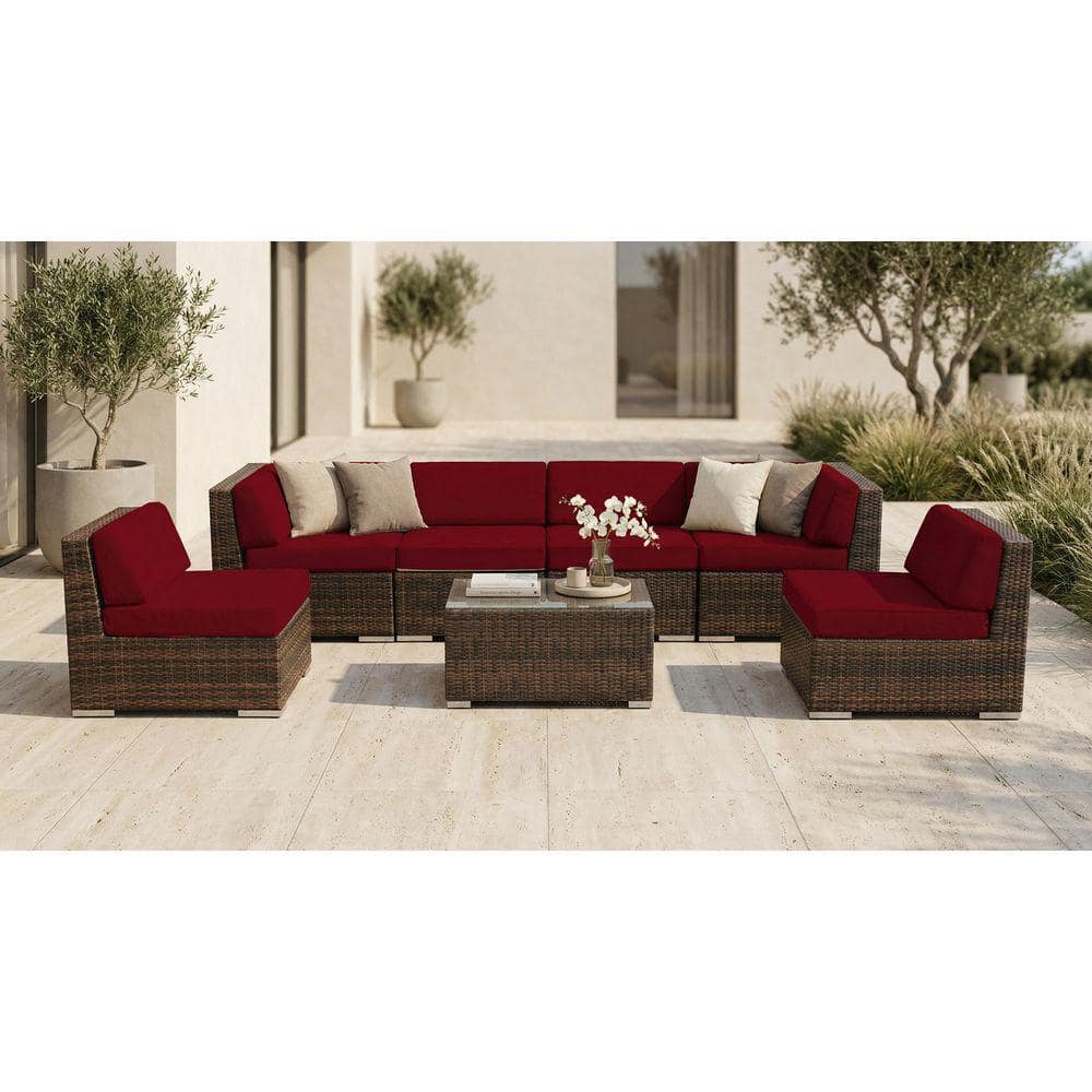 Ohana Depot Ohana Mixed Brown 7-Piece Wicker Patio Seating Set