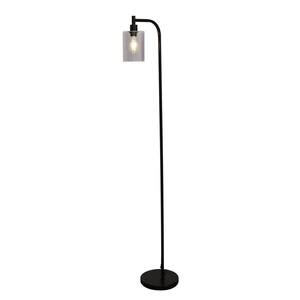 67 in. Black Arched Floor Lamp with Smoky Tint Glass Shade
