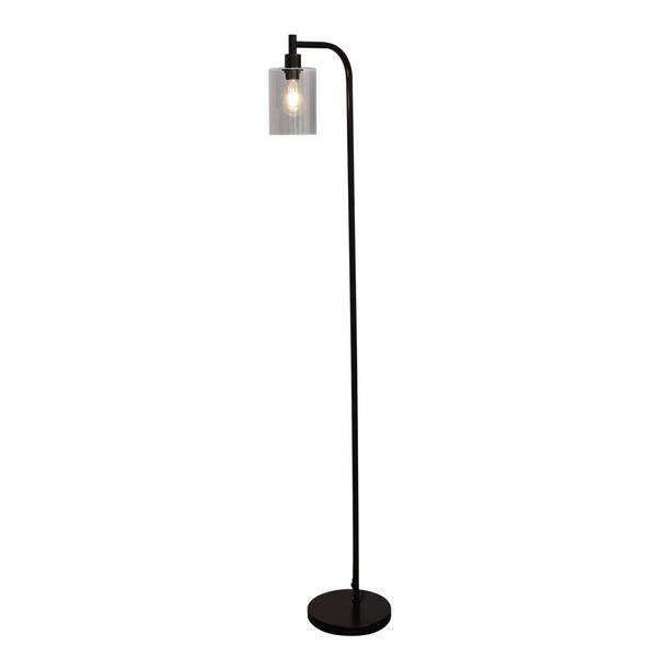 67 in. Black Arched Floor Lamp with Smoky Tint Glass Shade OANTFLBK