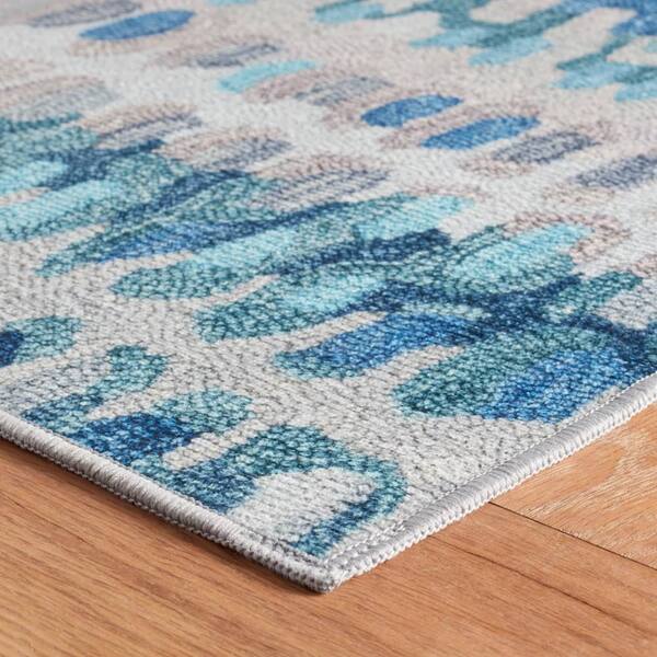 Paint Chip Machine Washable Blue 10 ft. x 14 ft. Indoor Area Rug