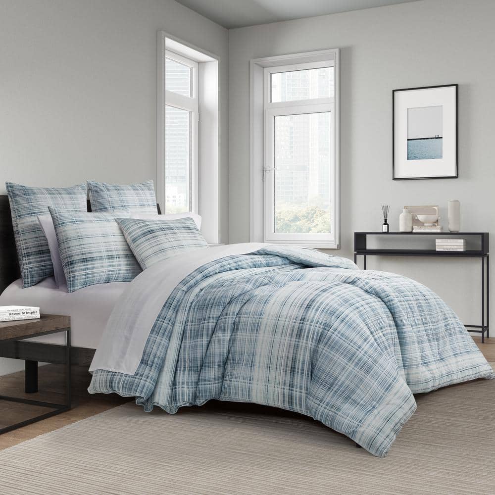 Peyton Blue Cotton King/Cal King 3-Pieces Comforter Set