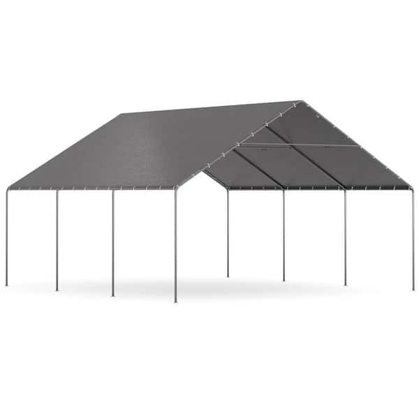 20 ft. W x 20 ft. D Outdoor Portable Carport, Waterproof & UV Protected Garage Top Tarp Shelter Cover for Car&Boat, Gray
