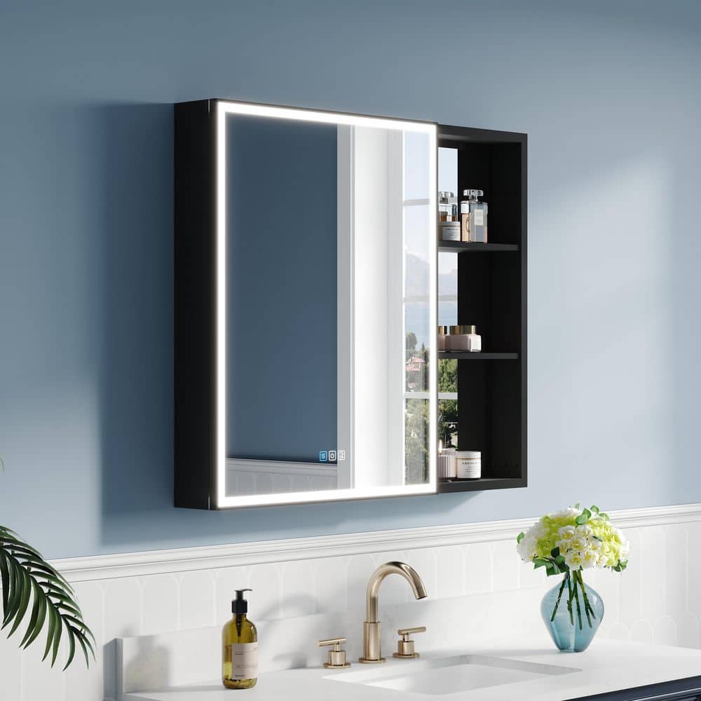 36.01 in. W x 30 in. H Rectangular Black Aluminum Recessed/Surface Mount LED Medicine Cabinet with Mirror, Left Hinge price history on PriceWatchPro