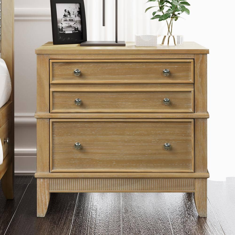 URTR Natural Rustic 3-Drawer 27 in.W Nightstand, Solid Wood Bedside End ...