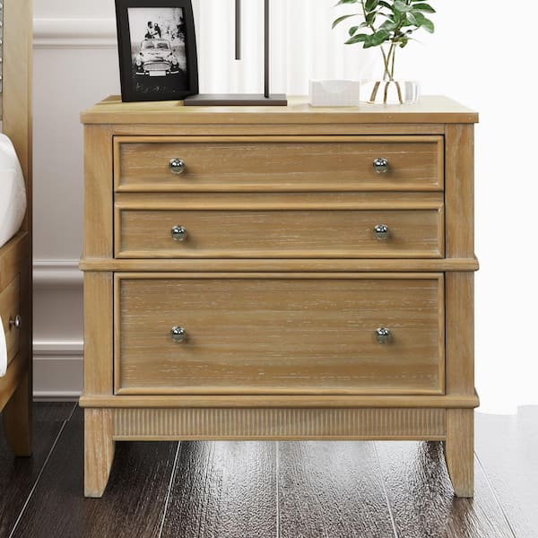 URTR Natural Rustic 3-Drawer 27 in.W Nightstand, Solid Wood Bedside End ...