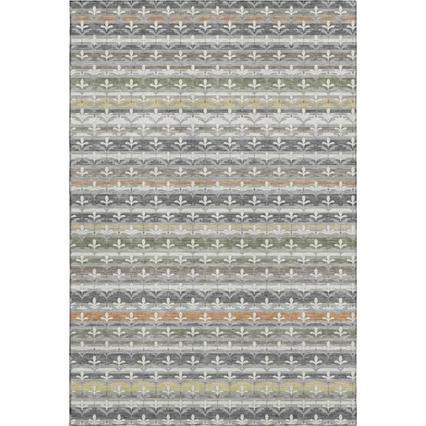 Mayfield Premium Machine Washable Abstract AMF2479 Gray 8 ft. x 10 ft. Area Rug