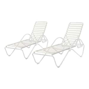 White Adjustable Outdoor Strap Chaise Lounge with Aluminum Frame (2-Pack)