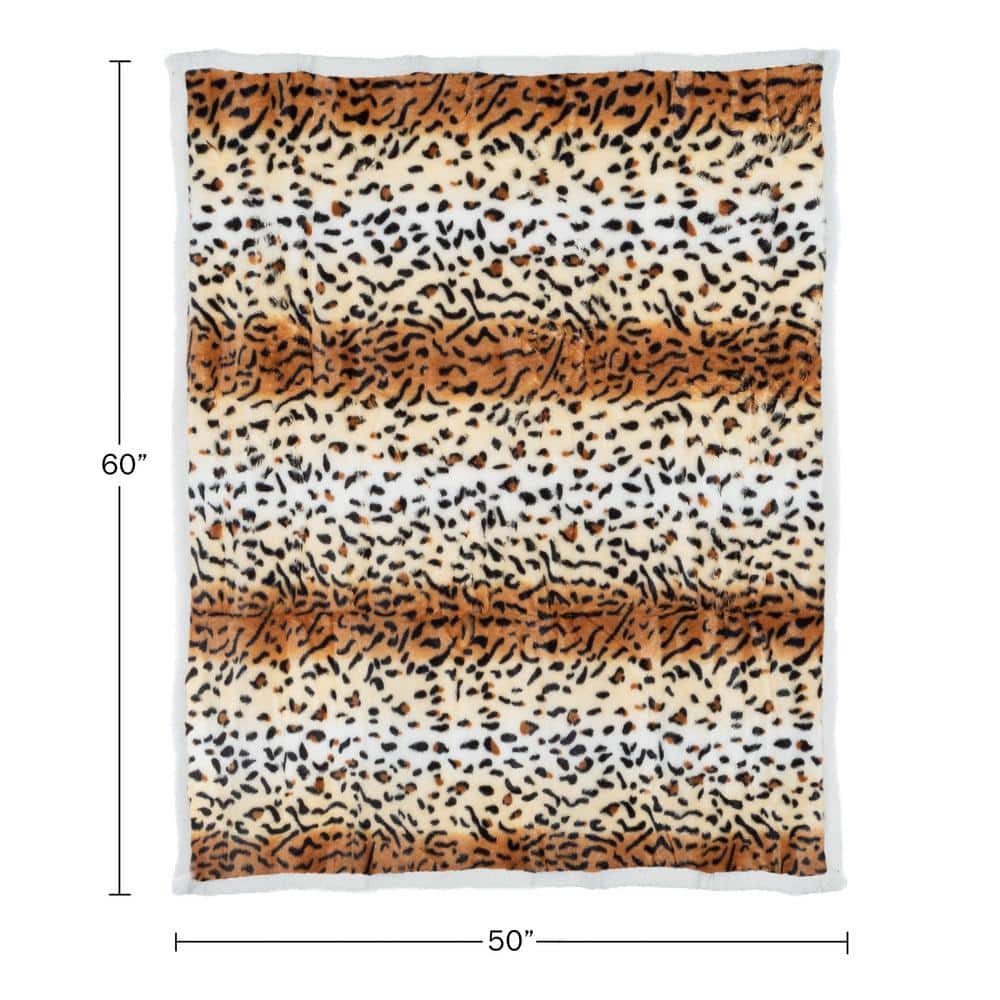 Tiger Print Fleece Sherpa Reversible Throw Blanket 50x60 Inch
