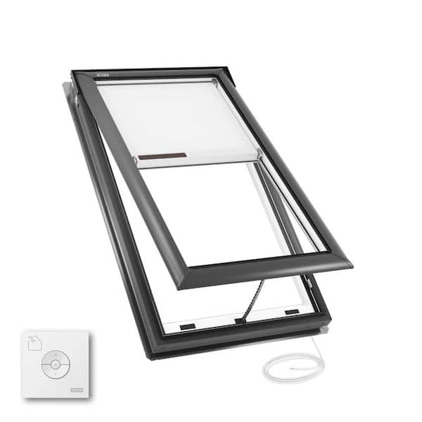 30-1/16 x 54-7/16 in. Electric Venting Deck Mount Skylight with Laminated LowE3 Glass Solar Powered Room Darkening Shade