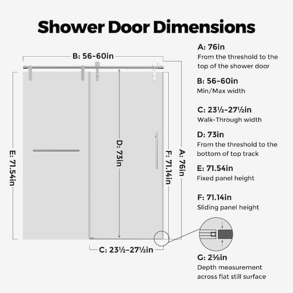 Flynama Frameless Single Sliding Shower Door 56-60