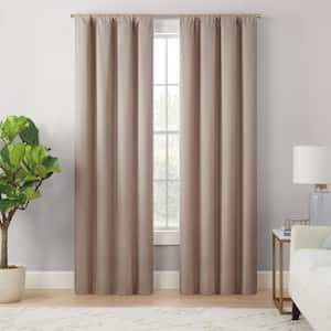 Magnitech Cannes Natural Solid Polyester 63 in. L x 40 in. W Blackout Rod Pocket Curtain