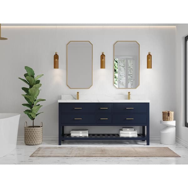 Ellia 72in Navy Blue Dual Sink Bathroom Vanity