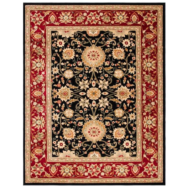 Lyndhurst 10 ft. x 14 ft. Black/Red Border Floral Antique Area Rug