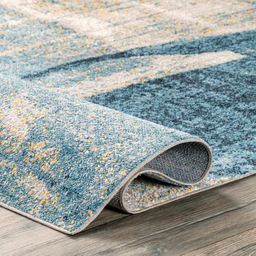 Blue Abstract Washable Stain-Resistant Rectangular Area Rug