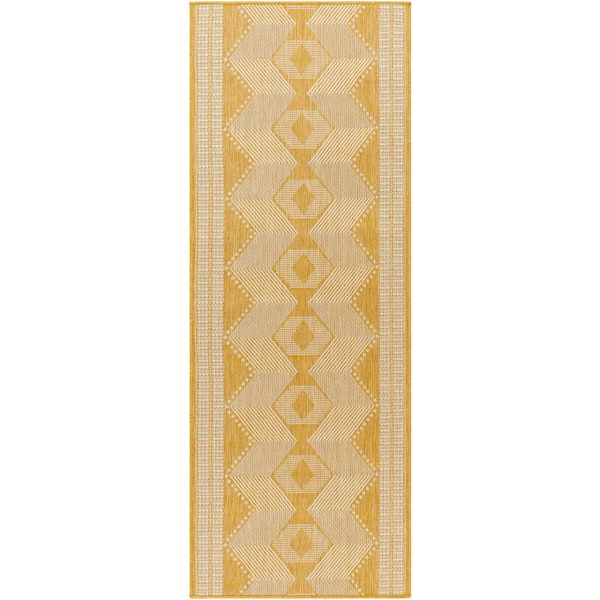 Livabliss Long Beach Yellow Diamond 3 ft. x 7 ft. Indoor/Outdoor Runner Indoor/Outdoor Area Rug