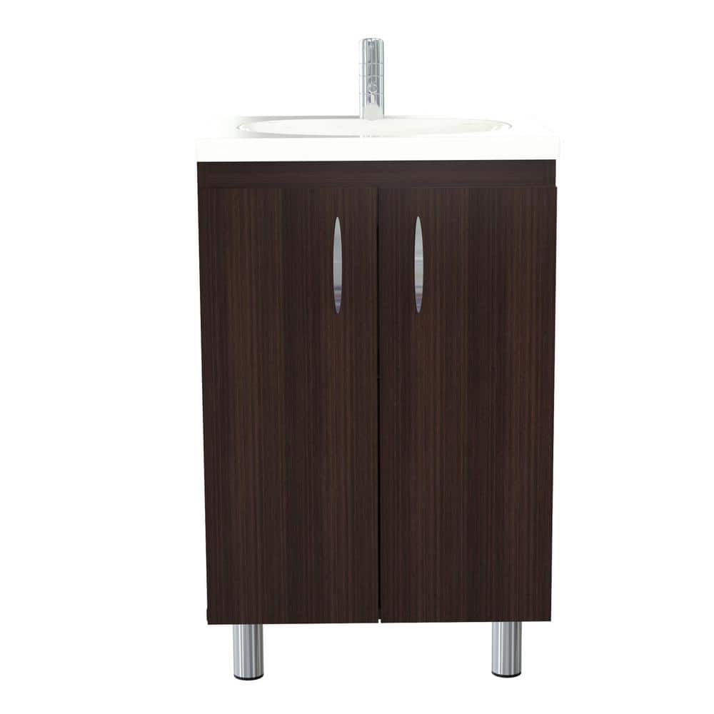 Espresso Brown Freestanding Bathroom Vanity with White Polymer Sink Bowl