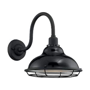 Newbridge Gloss Black/Silver Outdoor Hardwired Wall Lantern Sconce with No Bulbs Included