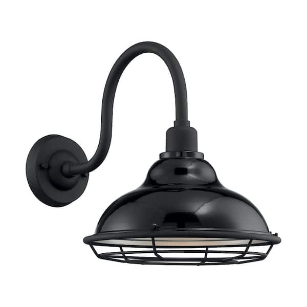 SATCO Newbridge Gloss Black/Silver Outdoor Hardwired Wall Lantern Sconce with No Bulbs Included