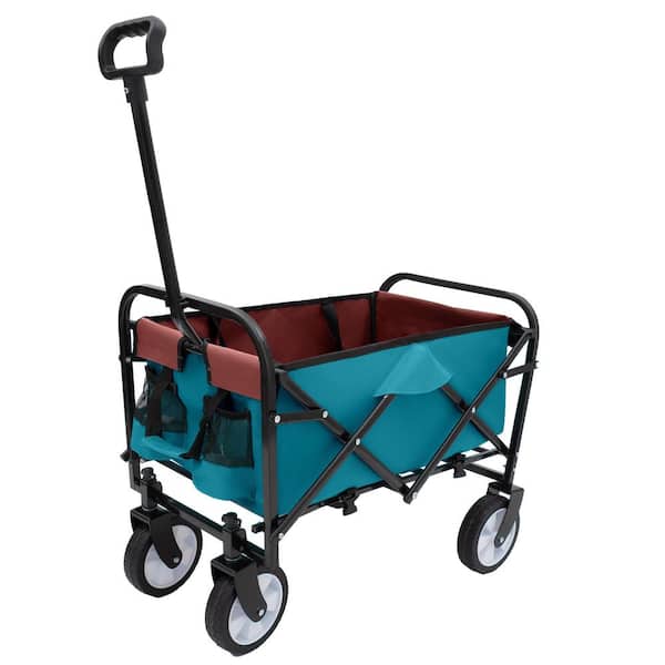 Cyan 2 cu. ft. Steel Collapsible Garden Cart with Strapping System and 6 in. 360-Degree Swivel Wheels