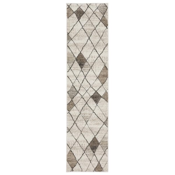 AVERLEY HOME Chateau Beige/Gray 2 ft. x 8 ft. Primitive Distressed Lattice Polypropylene Indoor Runner Area Rug