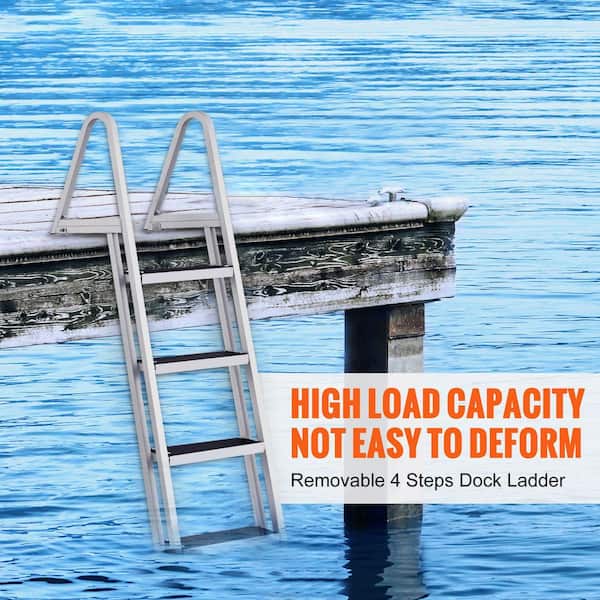 Retractable Dock Ladder 4-Steps 4 in. Wide Standard Adjustable Swim Ladder Aluminum 350 Lbs Load, Dock Ladder